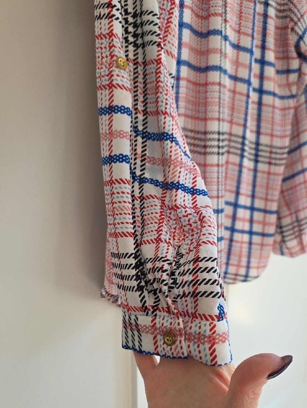 Zac & Rachel White Plaid Button-Neck Colorful Blouse - Picture 6 of 8